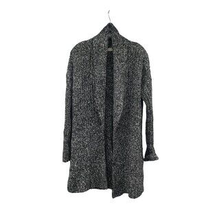 Loft Knit Open Front Cardigan Long Sleeve Collared Gray/White Size Small